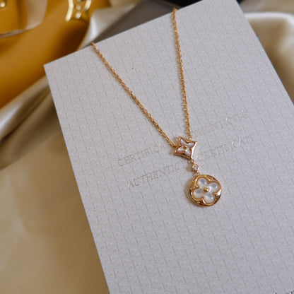 [⭐moonlume]STAR AND SUN WHITE MOP 2 MOTIF PINK GOLD NECKLACE