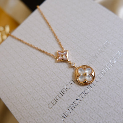 [⭐moonlume]STAR AND SUN WHITE MOP 2 MOTIF PINK GOLD NECKLACE