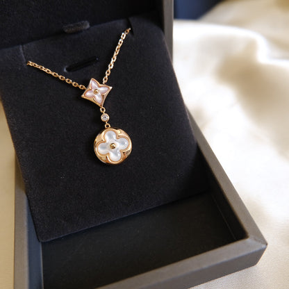 [⭐moonlume]STAR AND SUN WHITE MOP 2 MOTIF PINK GOLD NECKLACE
