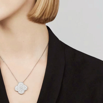[⭐moonlume]CLOVER 25MM LARGE PENDANT DIAMOND PAVED SILVER NECKLACE