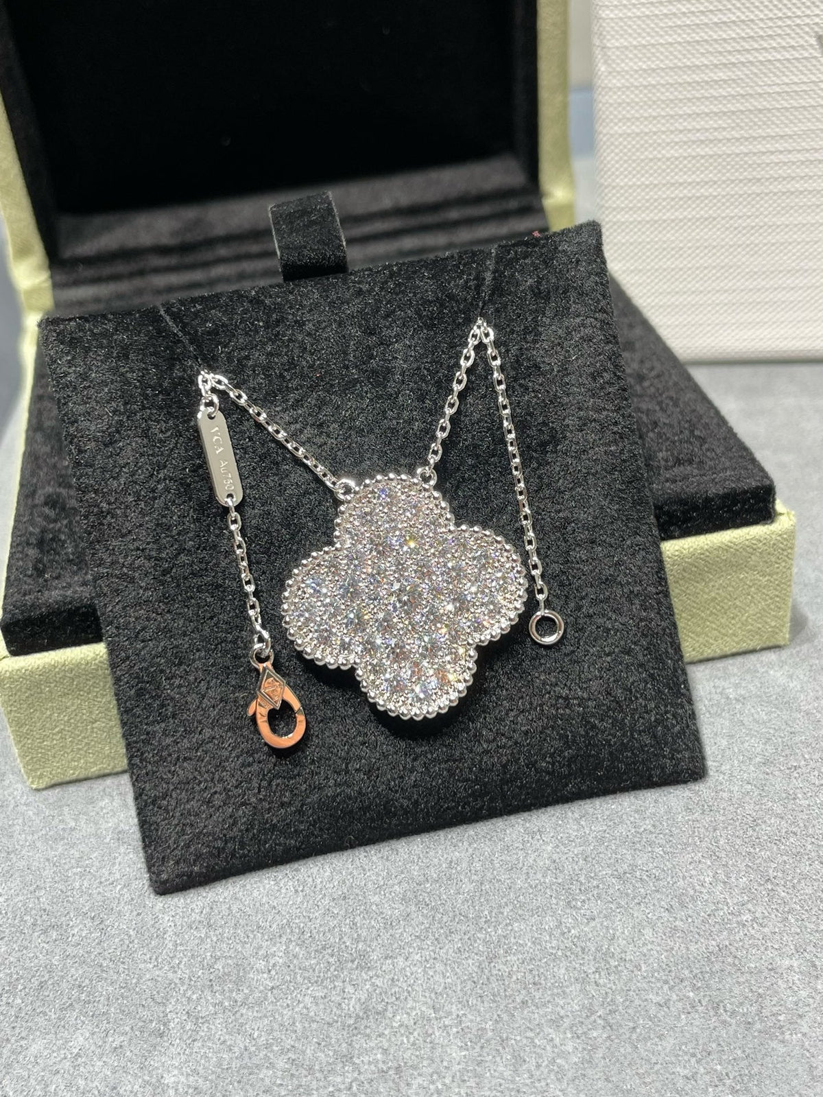 [⭐moonlume]CLOVER 25MM LARGE PENDANT DIAMOND PAVED SILVER NECKLACE