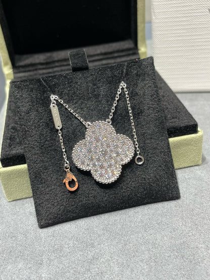 [⭐moonlume]CLOVER 25MM LARGE PENDANT DIAMOND PAVED SILVER NECKLACE