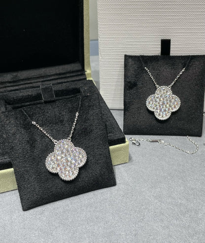 [⭐moonlume]CLOVER 25MM LARGE PENDANT DIAMOND PAVED SILVER NECKLACE
