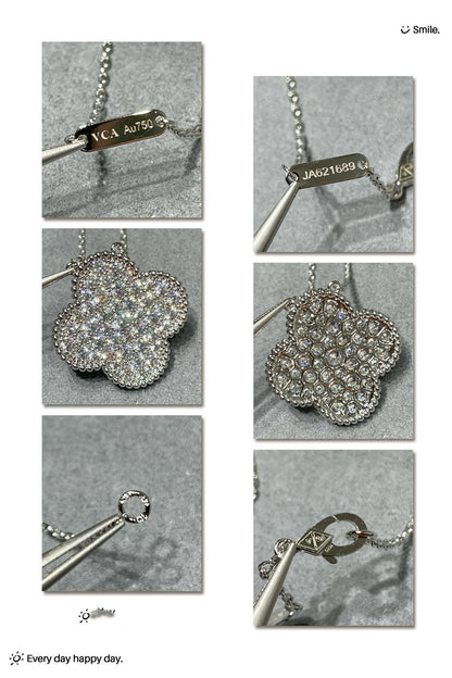 [⭐moonlume]CLOVER 25MM LARGE PENDANT DIAMOND PAVED SILVER NECKLACE