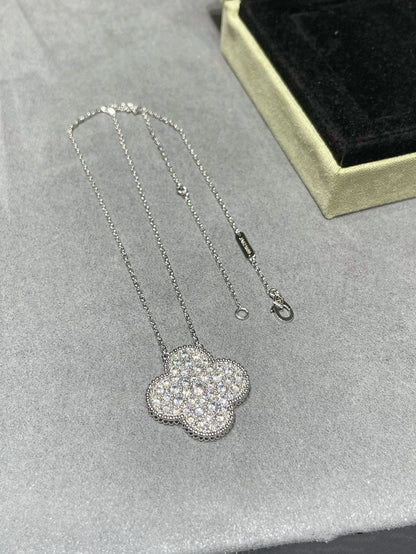 [⭐moonlume]CLOVER 25MM LARGE PENDANT DIAMOND PAVED SILVER NECKLACE