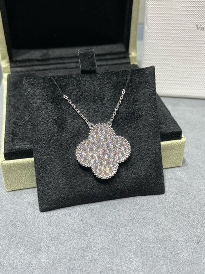 [⭐moonlume]CLOVER 25MM LARGE PENDANT DIAMOND PAVED SILVER NECKLACE