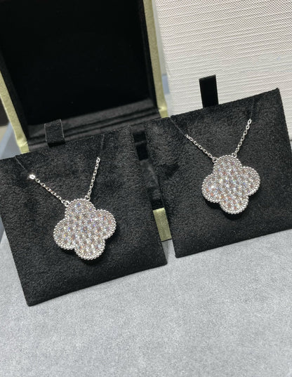 [⭐moonlume]CLOVER 25MM LARGE PENDANT DIAMOND PAVED SILVER NECKLACE