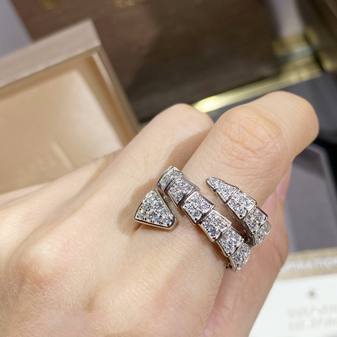 [⭐moonlume]SERPENTI DOUBLE RING SILVER DIAMOND PAVED