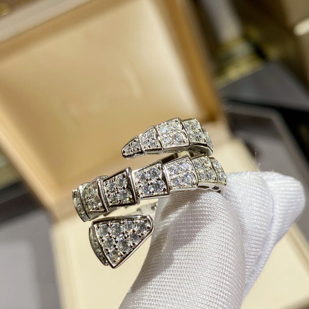 [⭐moonlume]SERPENTI DOUBLE RING SILVER DIAMOND PAVED