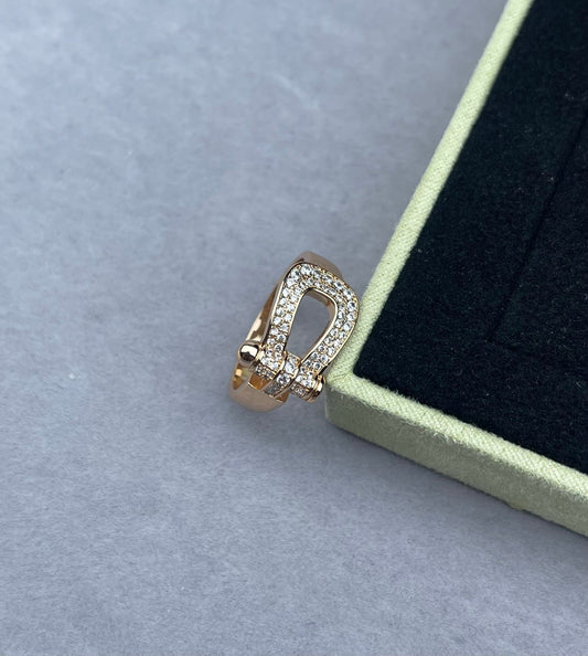 [⭐moonlume]Wide Hoof-Shaped Diamond-Studded Ring