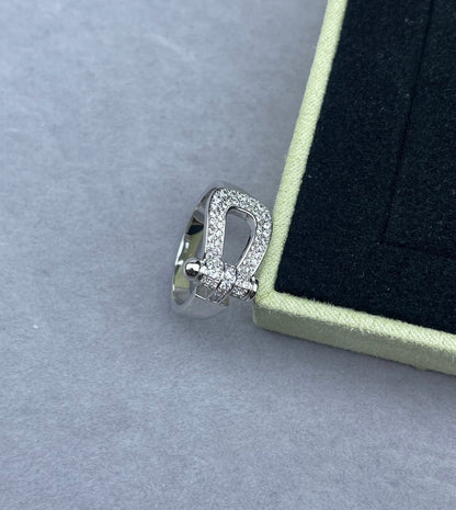 [⭐moonlume]Wide Hoof-Shaped Diamond-Studded Ring