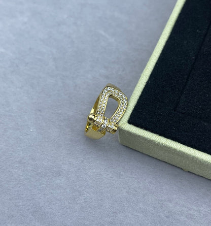 [⭐moonlume]Wide Hoof-Shaped Diamond-Studded Ring