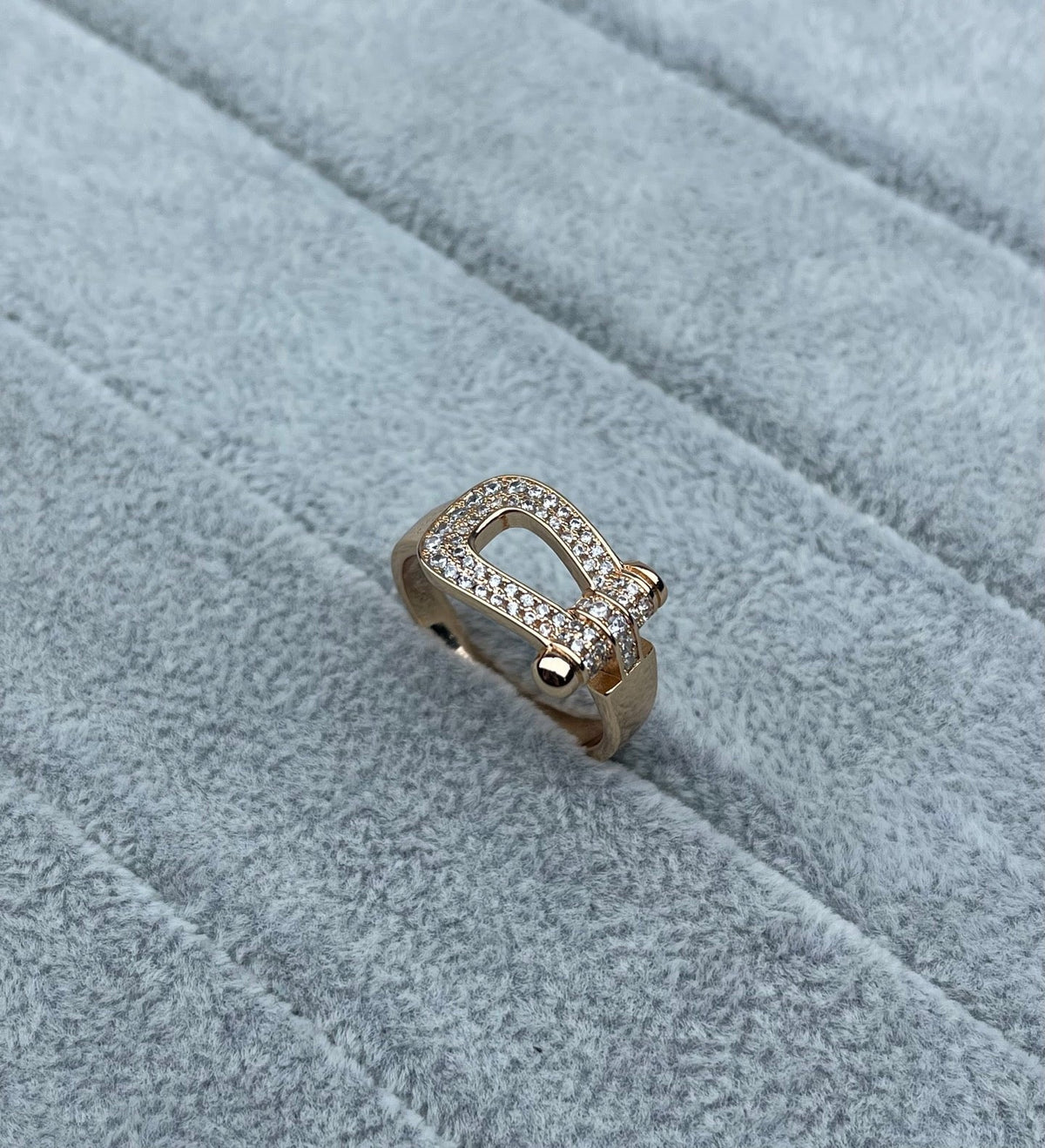 [⭐moonlume]Wide Hoof-Shaped Diamond-Studded Ring