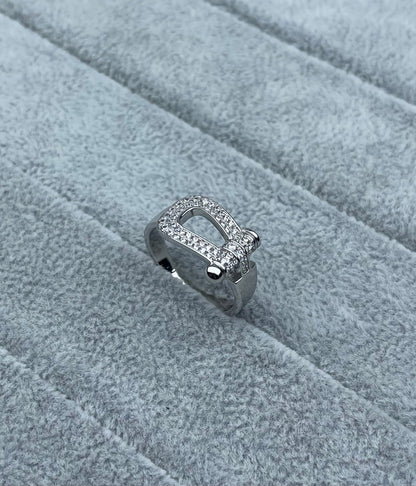 [⭐moonlume]Wide Hoof-Shaped Diamond-Studded Ring