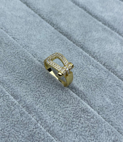 [⭐moonlume]Wide Hoof-Shaped Diamond-Studded Ring