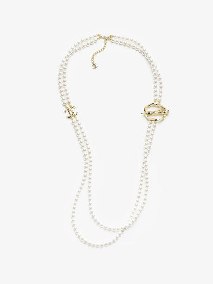 [⭐moonlume]25K Pencil Double C Double-Layer Pearl Sweater Chain