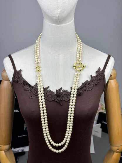 [⭐moonlume]25K Pencil Double C Double-Layer Pearl Sweater Chain