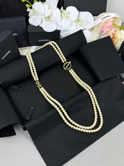 [⭐moonlume]25K Pencil Double C Double-Layer Pearl Sweater Chain