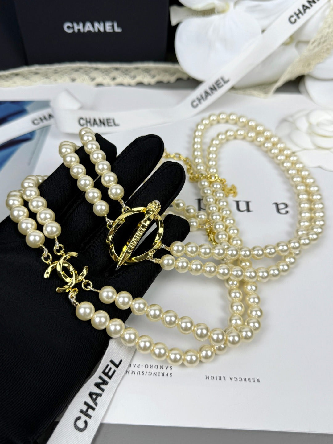 [⭐moonlume]25K Pencil Double C Double-Layer Pearl Sweater Chain