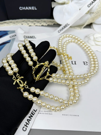 [⭐moonlume]25K Pencil Double C Double-Layer Pearl Sweater Chain