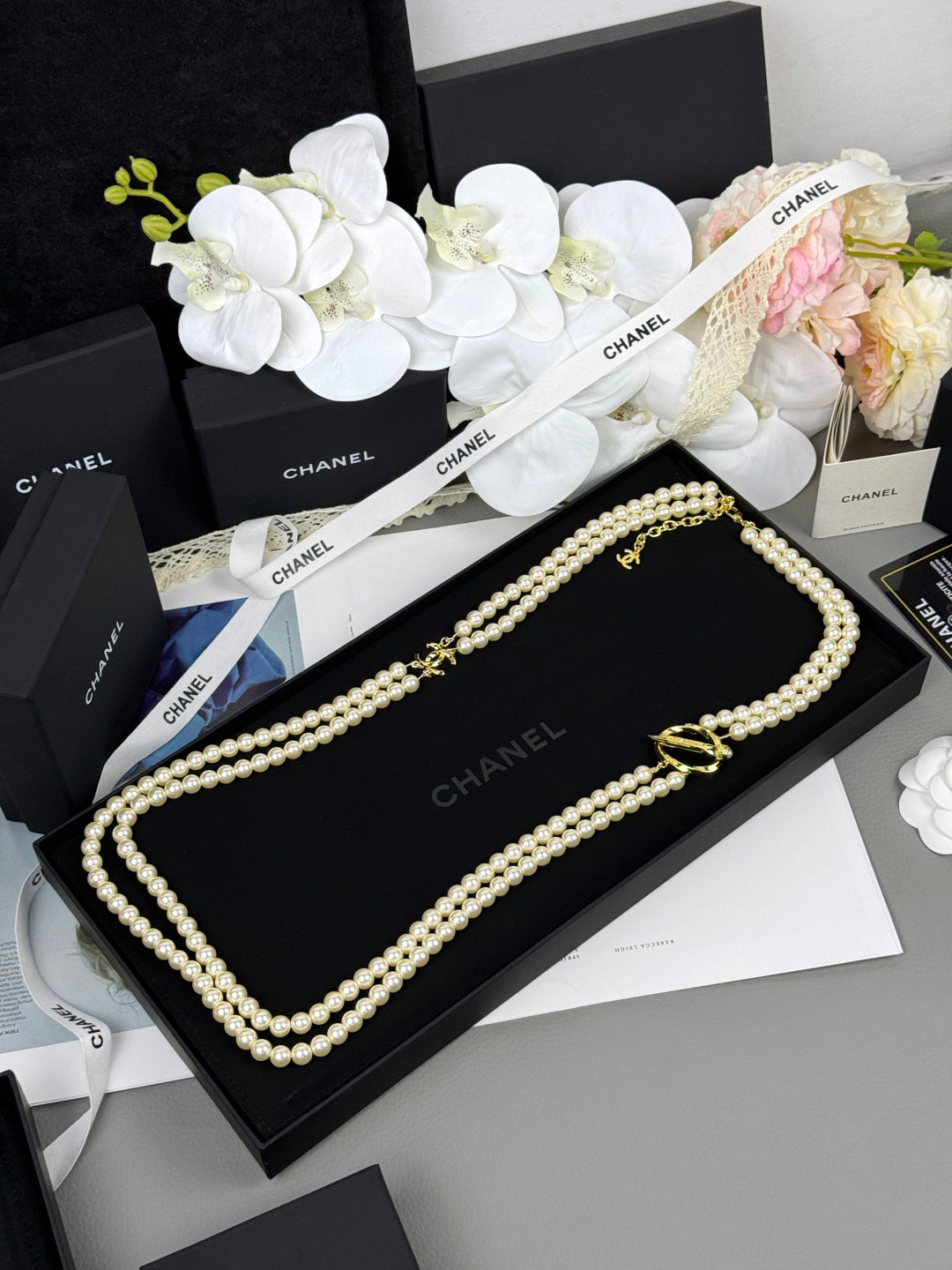 [⭐moonlume]25K Pencil Double C Double-Layer Pearl Sweater Chain
