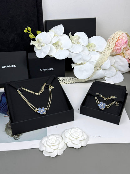 [⭐moonlume]New Blue Floral Double-Layer Necklace