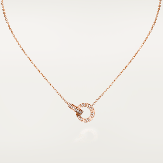 [⭐moonlume]LOVE 7.6MM NECKLACE ROSE GOLD AND SILVER  FULL DIAMOND