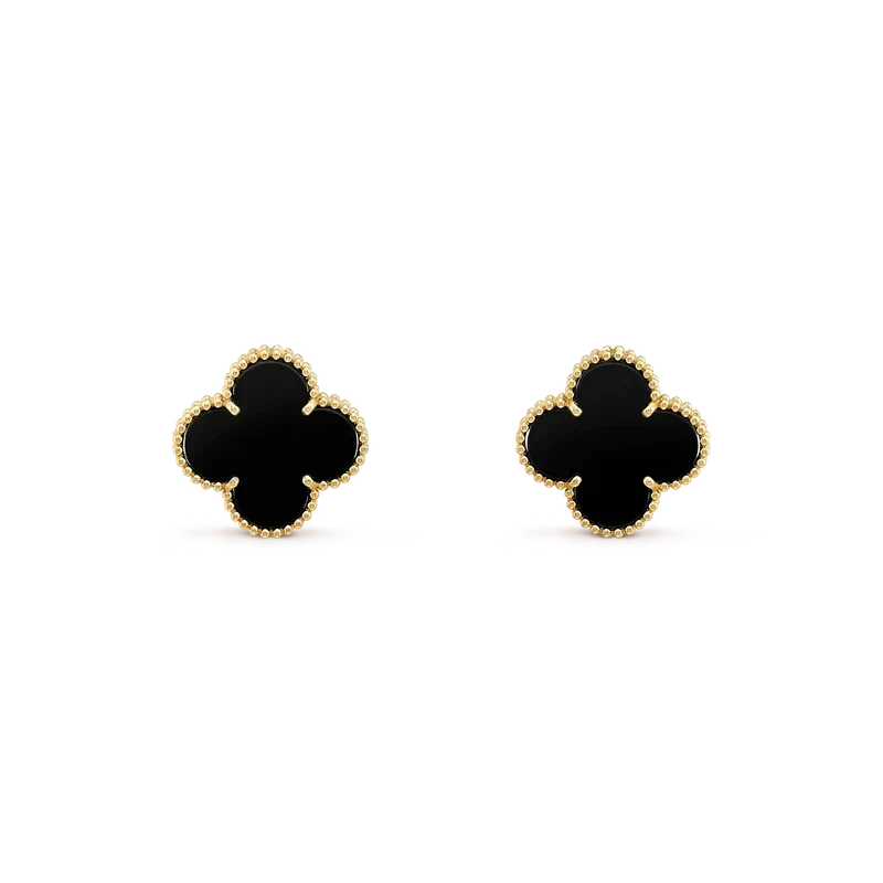 [⭐moonlume]CLOVER MEDIUM 1 MOTIFS  ONYX STUD EARRINGS
