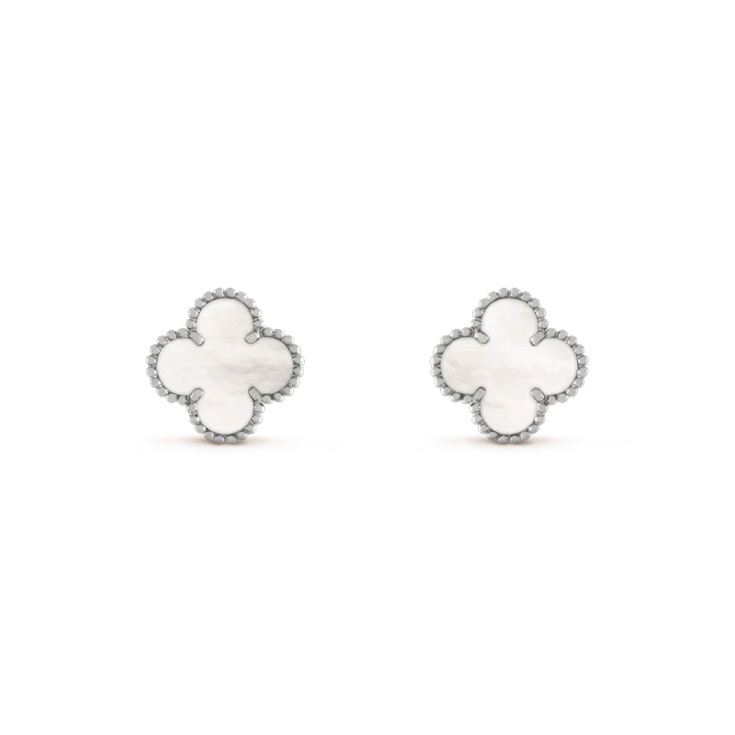 [⭐moonlume]CLOVER MEDIUM 1 MOTIFS  WHITE MOP EARRINGS SILVER