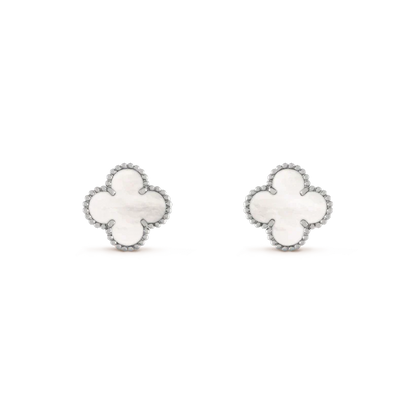 [⭐moonlume]CLOVER MEDIUM 1 MOTIFS  WHITE MOP EARRINGS SILVER