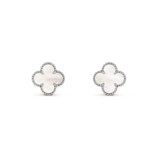 [⭐moonlume]CLOVER MEDIUM 1 MOTIFS  WHITE MOP EARRINGS SILVER
