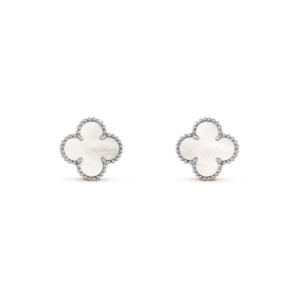 [⭐moonlume]CLOVER MEDIUM 1 MOTIFS  WHITE MOP EARRINGS SILVER