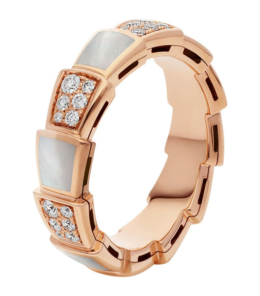 [⭐moonlume]SERPENTI RING PINK GOLD MOP DIAMOND PAVED 4MM