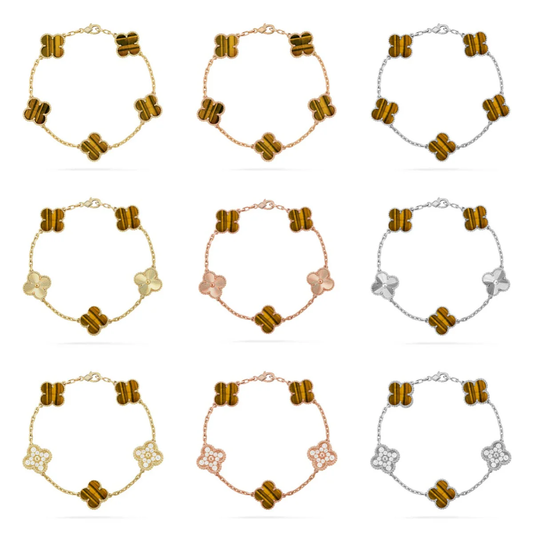 [⭐moonlume] CLOVER 5 MOTIFS TIGER EYE BRACELET COLLECTION