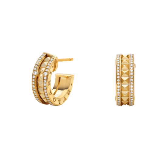 [⭐moonlume]ZERO 1 ROCK GOLD EARRINGS WITH STUDDED SPIRAL AND PAVED DIAMONDS