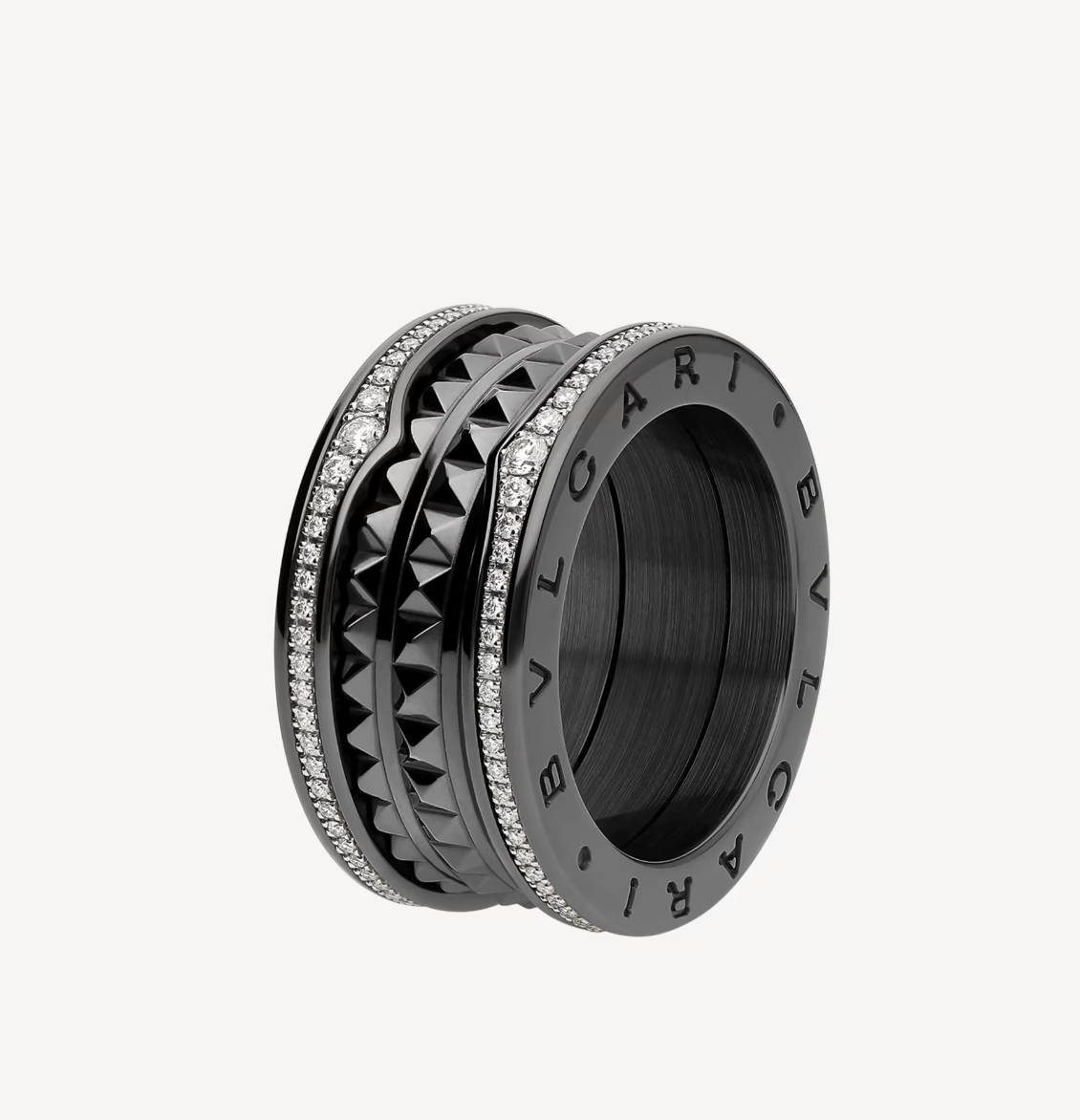 [⭐moonlume]ZERO 1 ROCK FOUR-BAND BLACK CERAMIC WITH STUDDED SPIRAL AND PAVED DIAMONDS RING
