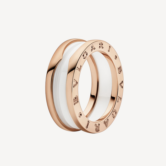 [⭐moonlume]ZERO 1 TWO-BAND LOOPS AND WHITE CERAMIC SPIRAL PINK GOLD RING