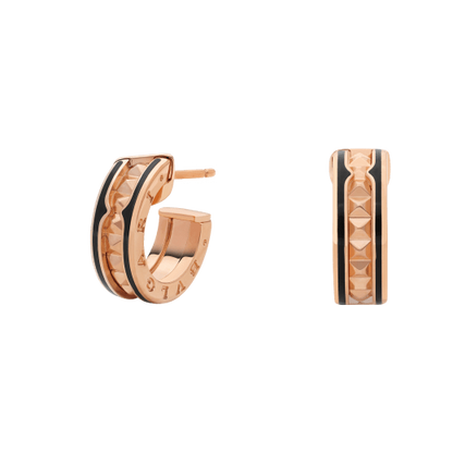 [⭐moonlume]ZERO 1 ROCK PINK GOLD EARRINGS WITH STUDDED SPIRAL AND BLACK CERAMIC