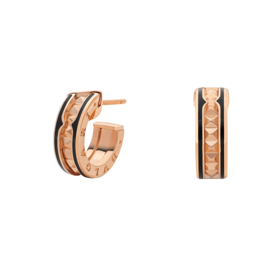 [⭐moonlume]ZERO 1 ROCK PINK GOLD EARRINGS WITH STUDDED SPIRAL AND BLACK CERAMIC