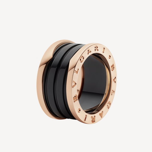 [⭐moonlume]ZERO 1 FOUR-BAND LOOPS AND BLACK CERAMIC SPIRAL PINK GOLD RING