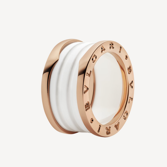 [⭐moonlume]ZERO 1 FOUR-BAND LOOPS AND WHITE CERAMIC SPIRAL PINK GOLD RING