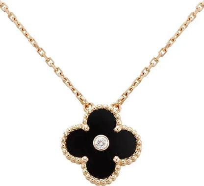 [⭐moonlume]CLOVER 15MM DIAMOND ONYX NECKLACE