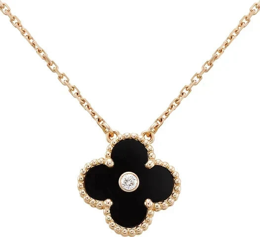 [⭐moonlume]CLOVER 15MM DIAMOND ONYX NECKLACE