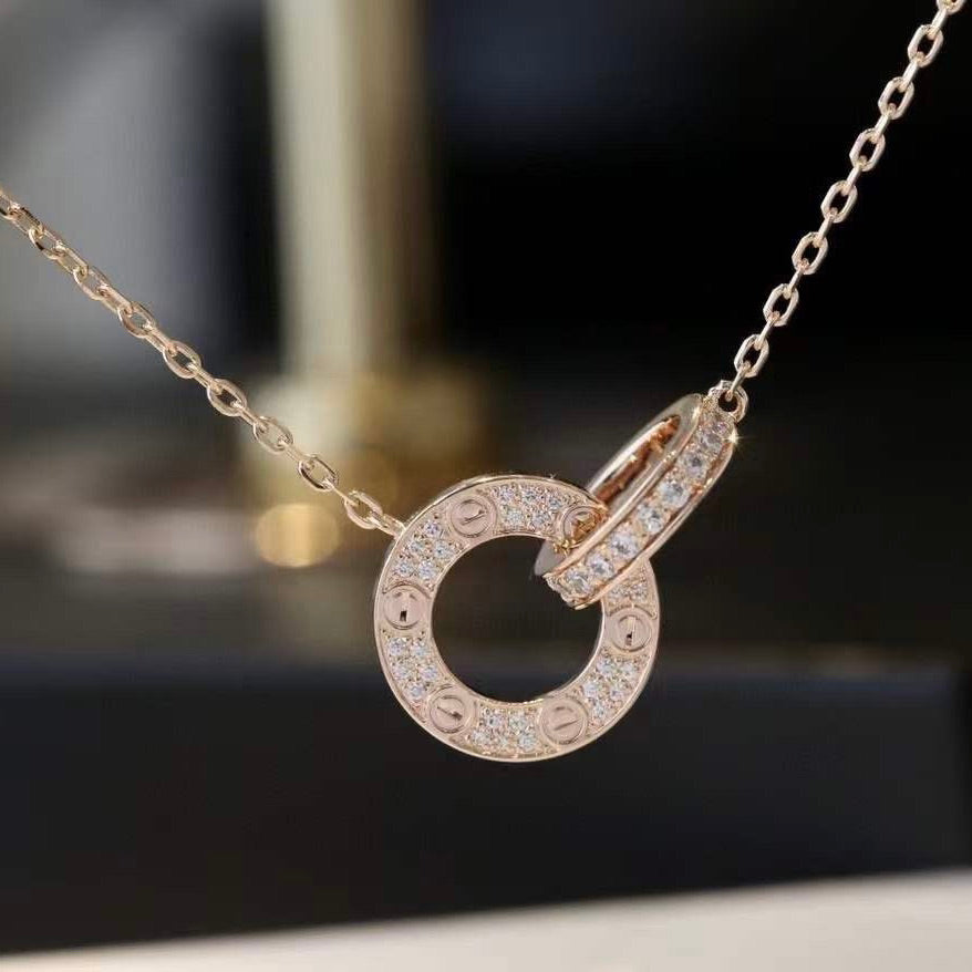 [⭐moonlume]LOVE 7.6MM NECKLACE ROSE GOLD AND SILVER  FULL DIAMOND