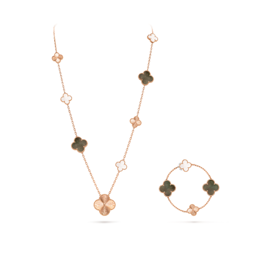 [⭐moonlume]DETACHABLE CLOVER 15(11+4) FLOWER SILVER NECKLACE SET