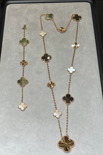 [⭐moonlume]DETACHABLE CLOVER 15(11+4) FLOWER SILVER NECKLACE SET