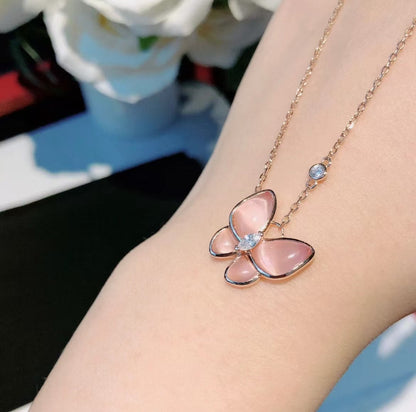 [⭐moonlume]BUTTERFLY PINK MOTHER-OF-PEARL DIAMOND NECKLACE