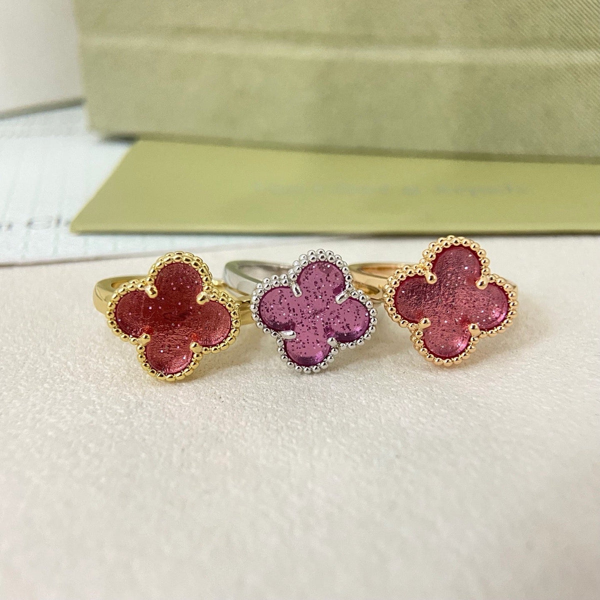 [⭐moonlume]NEW ROSE QUARTZ FOUR-LEAF CLOVER RING