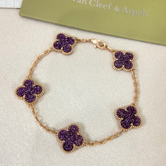 [⭐moonlume]NEW PURPLE SAND-GOLD FOUR-LEAF CLOVER 5-FLOWER BRACELET