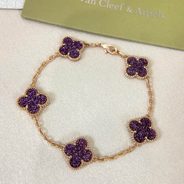 [⭐moonlume]NEW PURPLE SAND-GOLD FOUR-LEAF CLOVER 5-FLOWER BRACELET